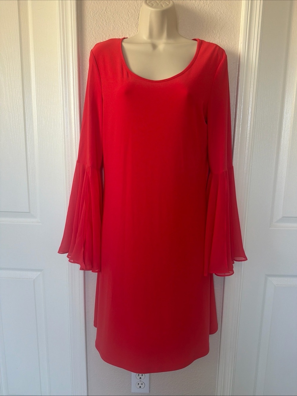 MSK Women’s Red Dress Shift Chiffon Bell Sleeve Holiday Party Size M NWT